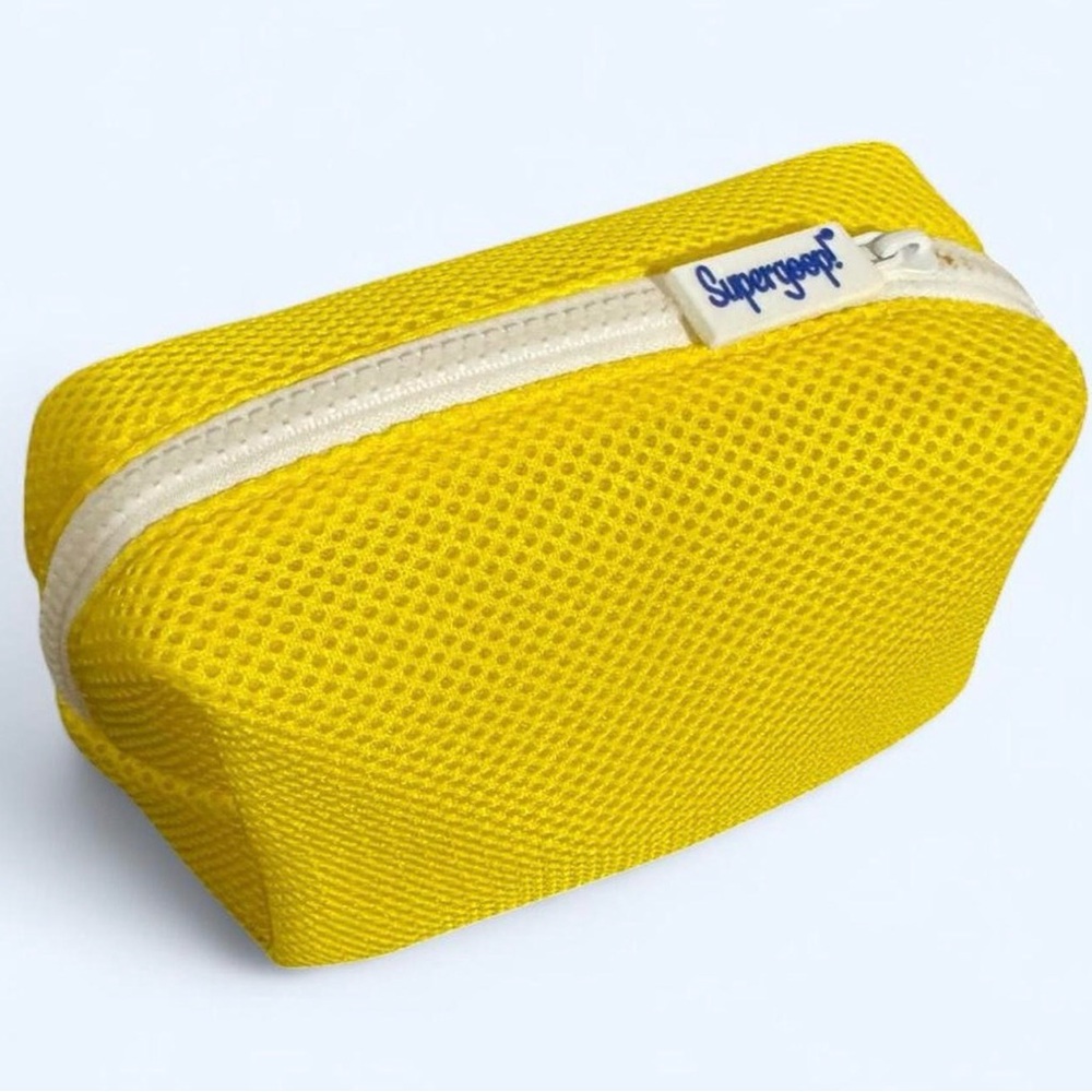 Supergoop! Yellow Mesh Zip Pouch with White Zipper, 5”x 6”x 3”